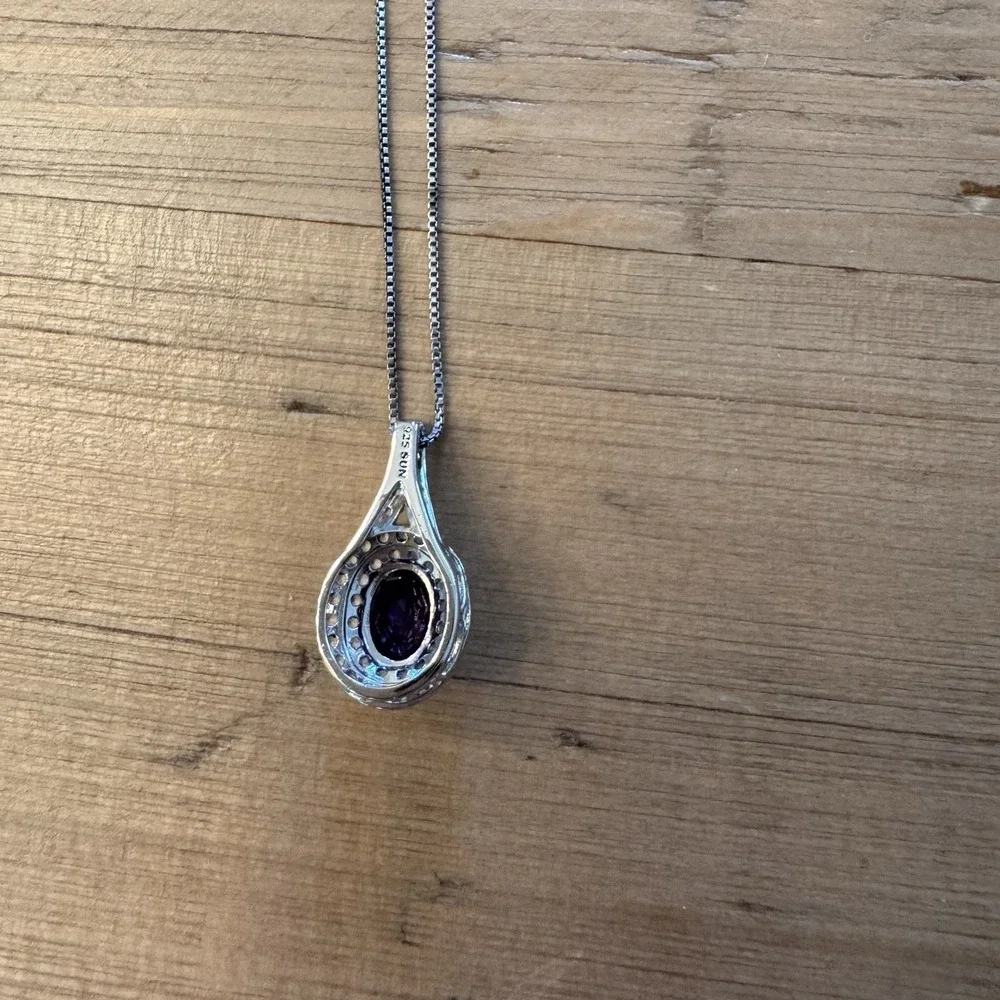 SUN STERLING SILVER APPROX. 1.5 CTW AMETHYST & DIAMOND PENDANT NECKLACE - Picture 4 of 9